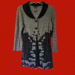 -Nic-Zoe lace crocheted collar blazer size petite small gray/wht/blk